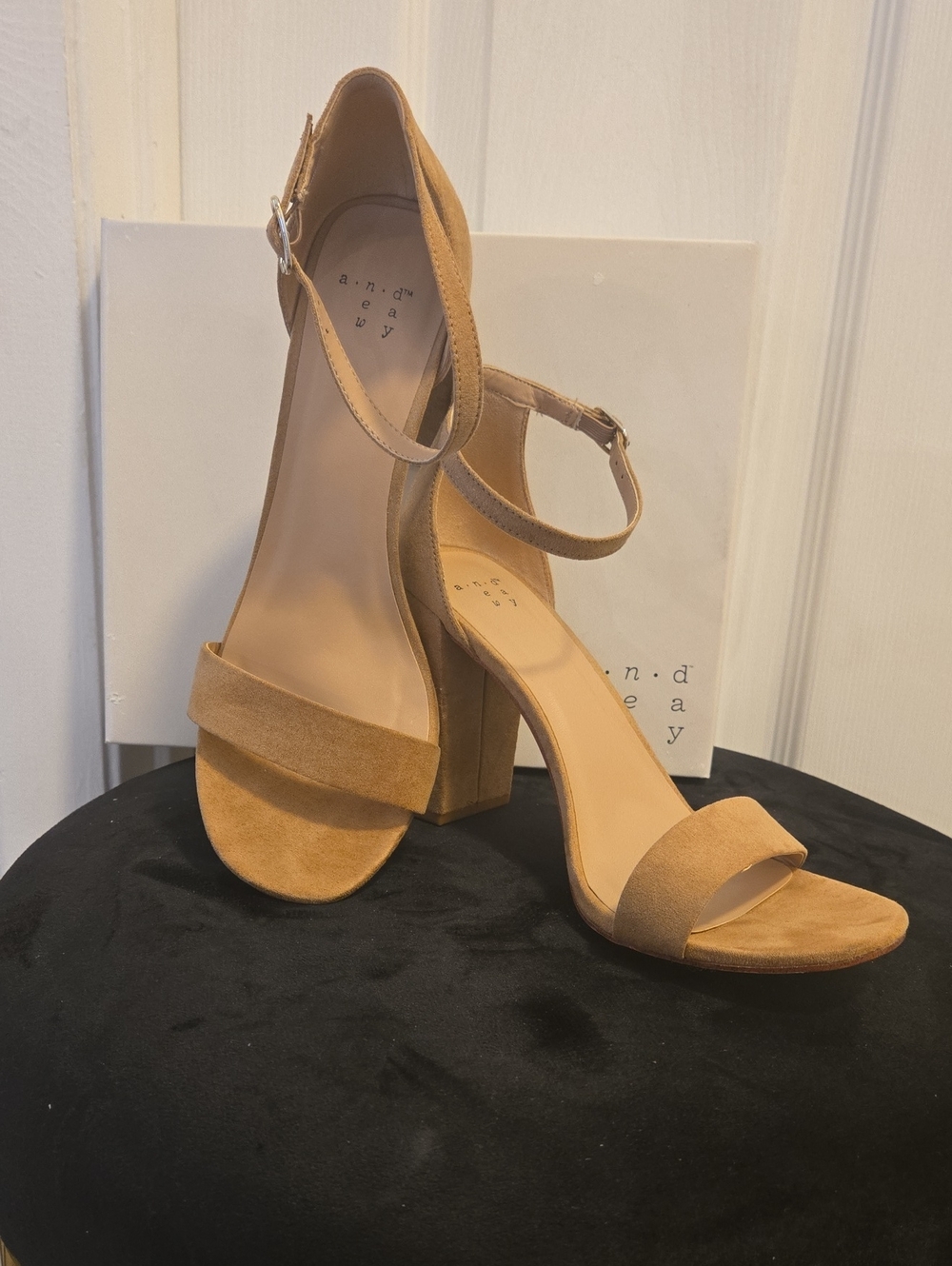 a new day Tan Suede Block Heel Sandals with Ankle Strap